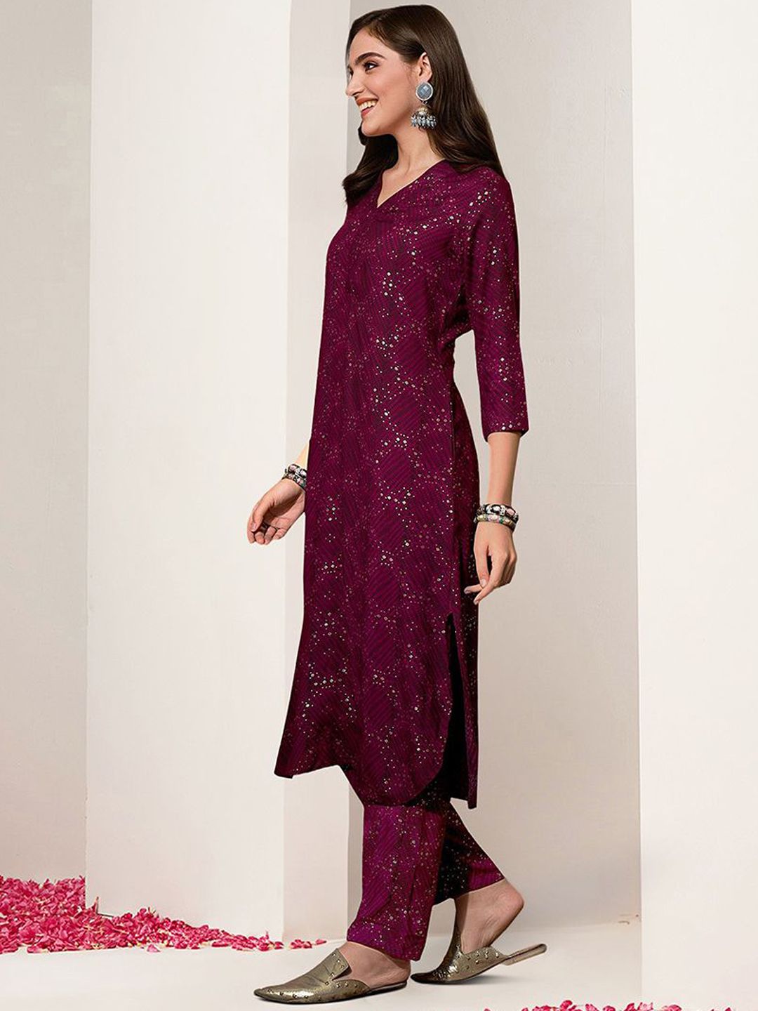 Ishin Women Maroon Rayon 2Pcs Kurta Set