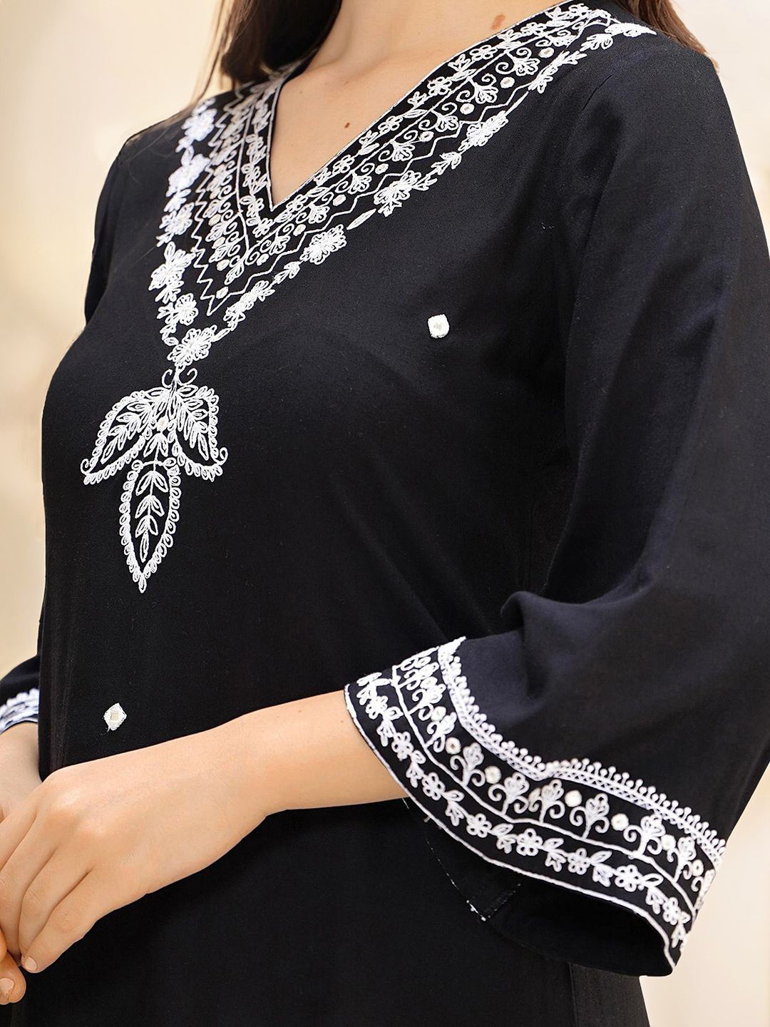 Delicate Black  Zari Embroidered A-Line Kurta Set with Straight Bottom & Sheer Chiffon Leheriya Dyed Dupatta