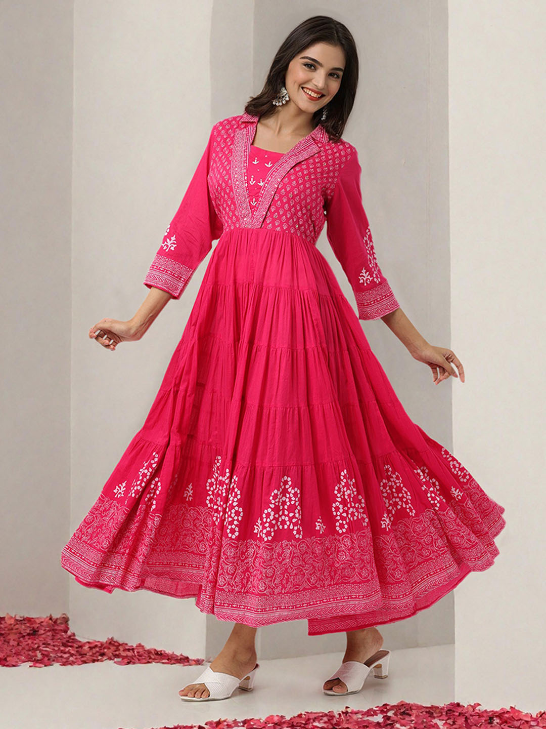 ISHIN Women Pink Cotton Dress