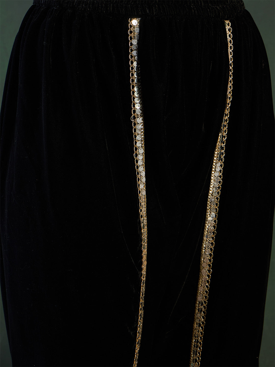 Rich Black Velvet Embroidered Straight Kurta Set With Palazzo Bottom And Dupatta