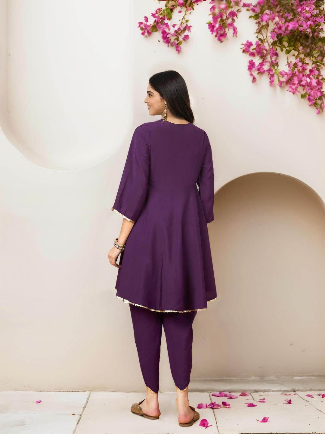 Soft Pure Cotton Lavender and off white Polka Dot Printed A-Line Kurta Set with Straight Bottom and Cotton Dupatta