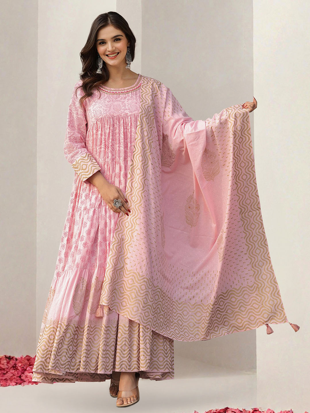 ISHIN Women Pink Cotton Dress