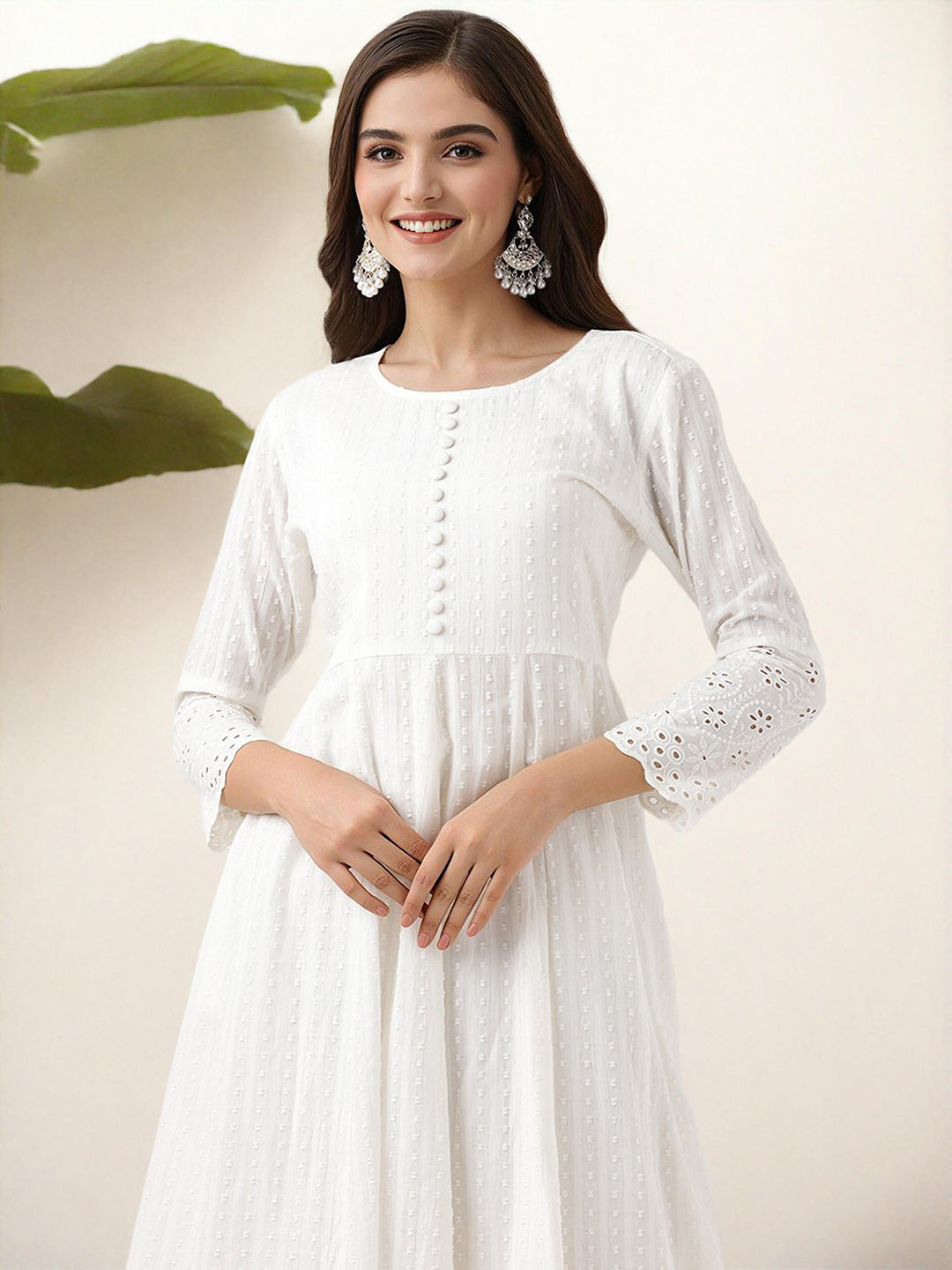 Comfy Off-White Pure Cotton Floral Printed Kurta Set with Gotta Patti Detailing and Straight Bottom