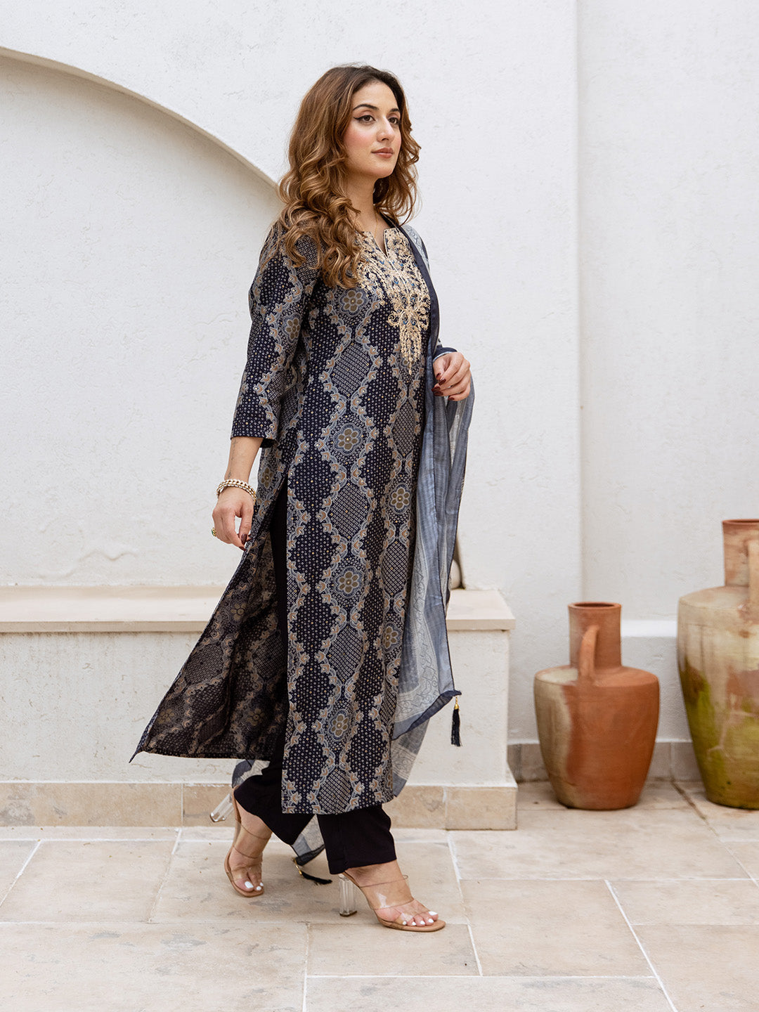 Soft Modal Zari BLUE Printed Straight Kurta sets Straight Bottom Soft Cotton Printed Dupatta Abstract Print