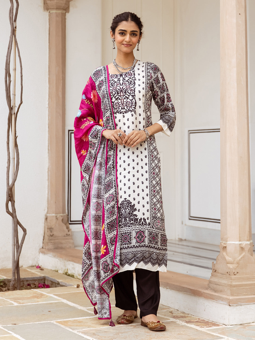 Rich Soft Poly A-Line Kurta Set With Haldi-Mehendi Printed Bottom & Dupatta