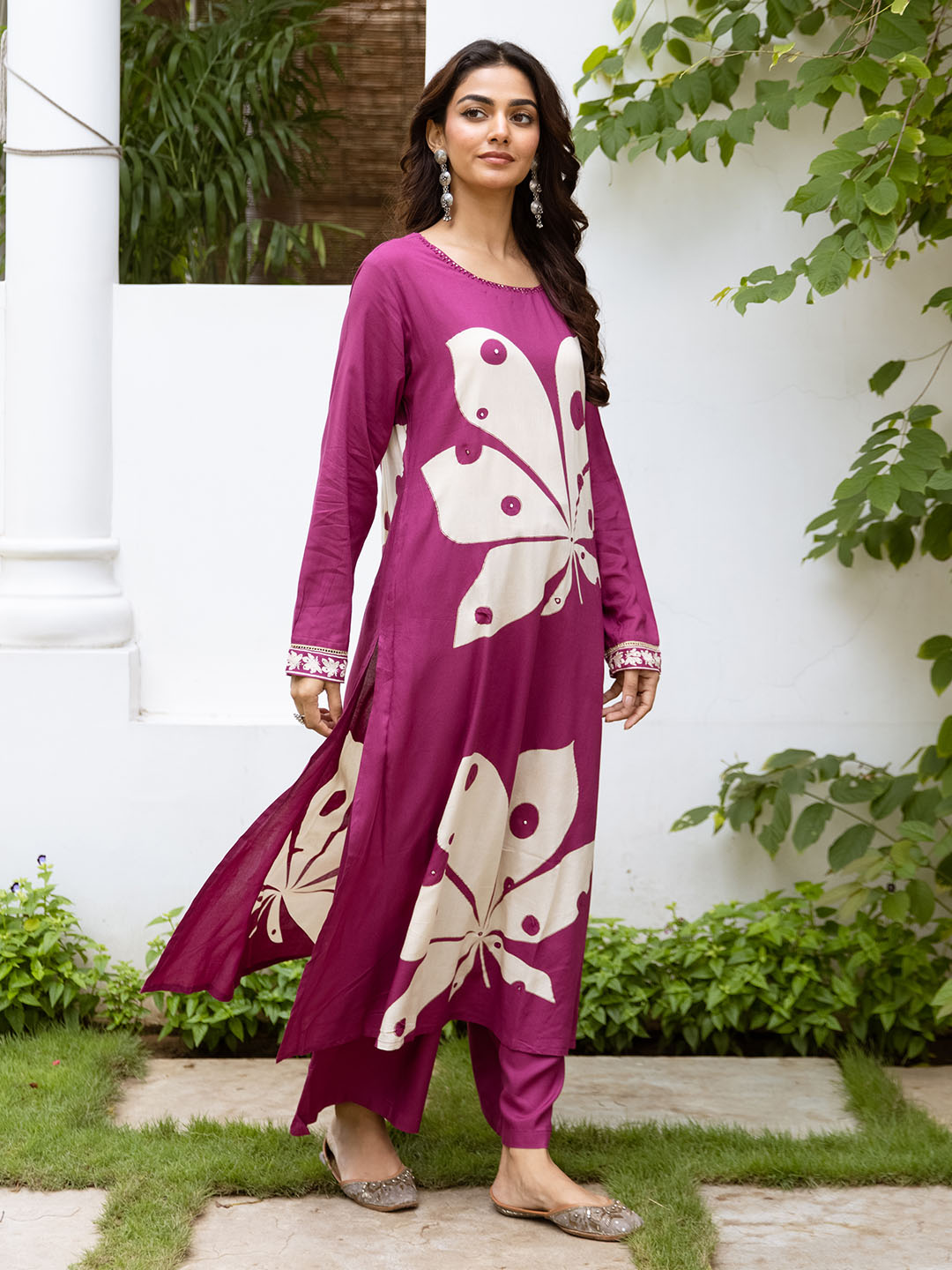 Comfy Pink Rayon Bold Printed A-Line Kurta Set With Palazzo Bottom