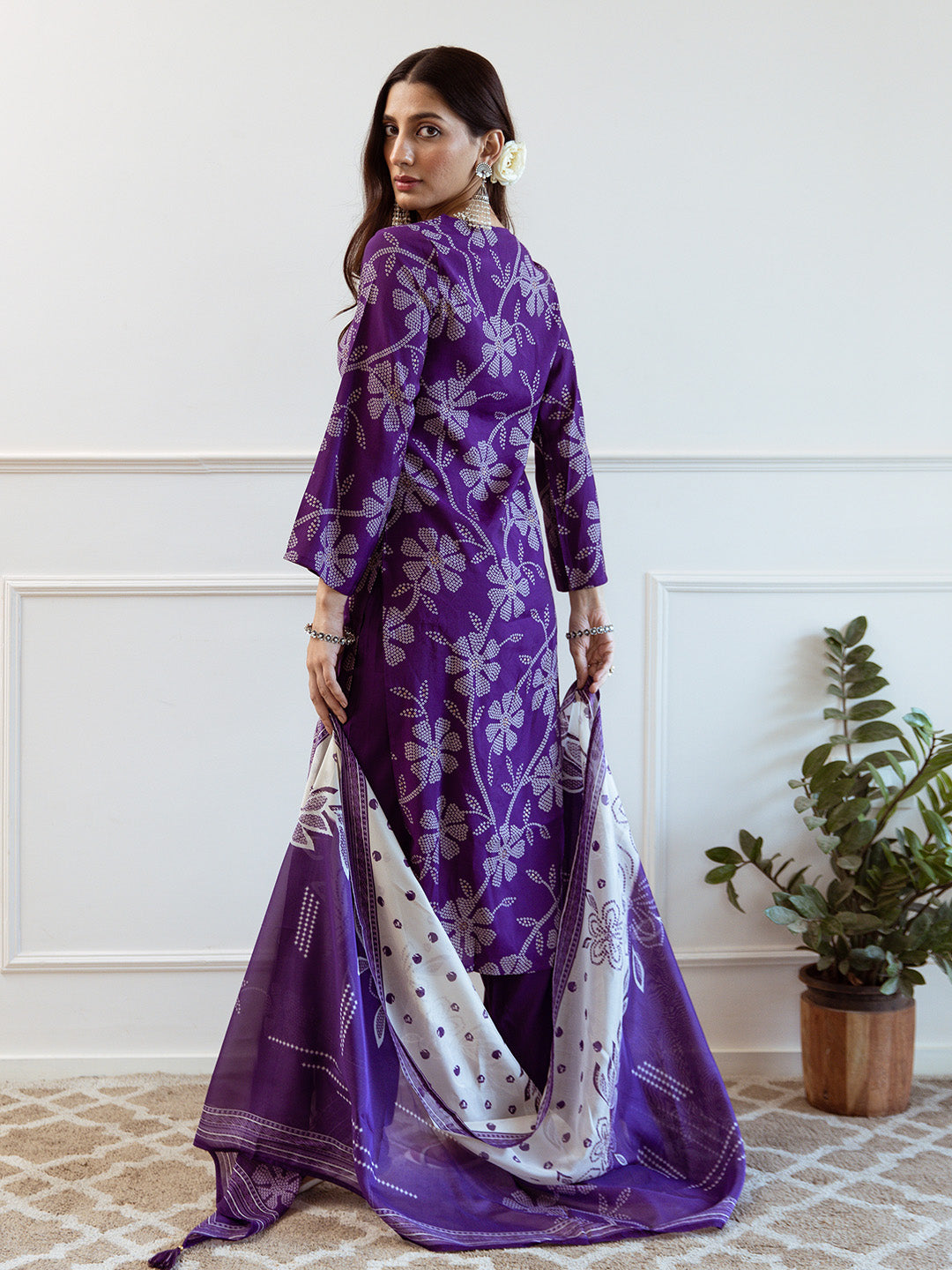 Soft Purple Modal Muslin A-Line Kurta Set With Flowy Printed Dupatta