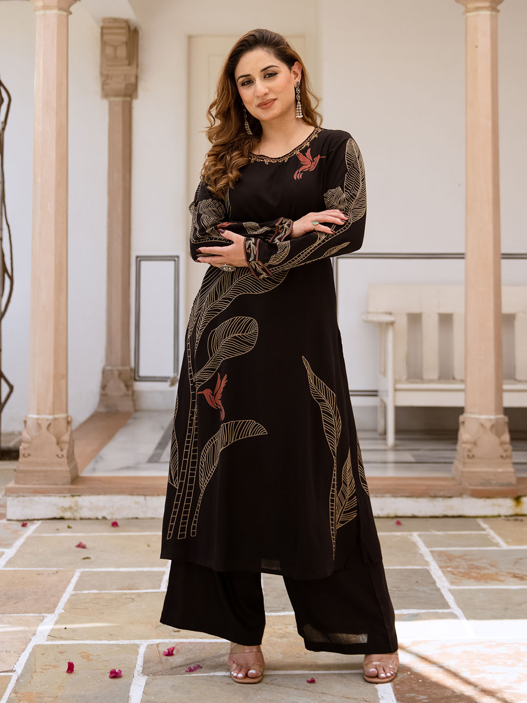 ISHIN Women Black Rayon 2pcs kurta set