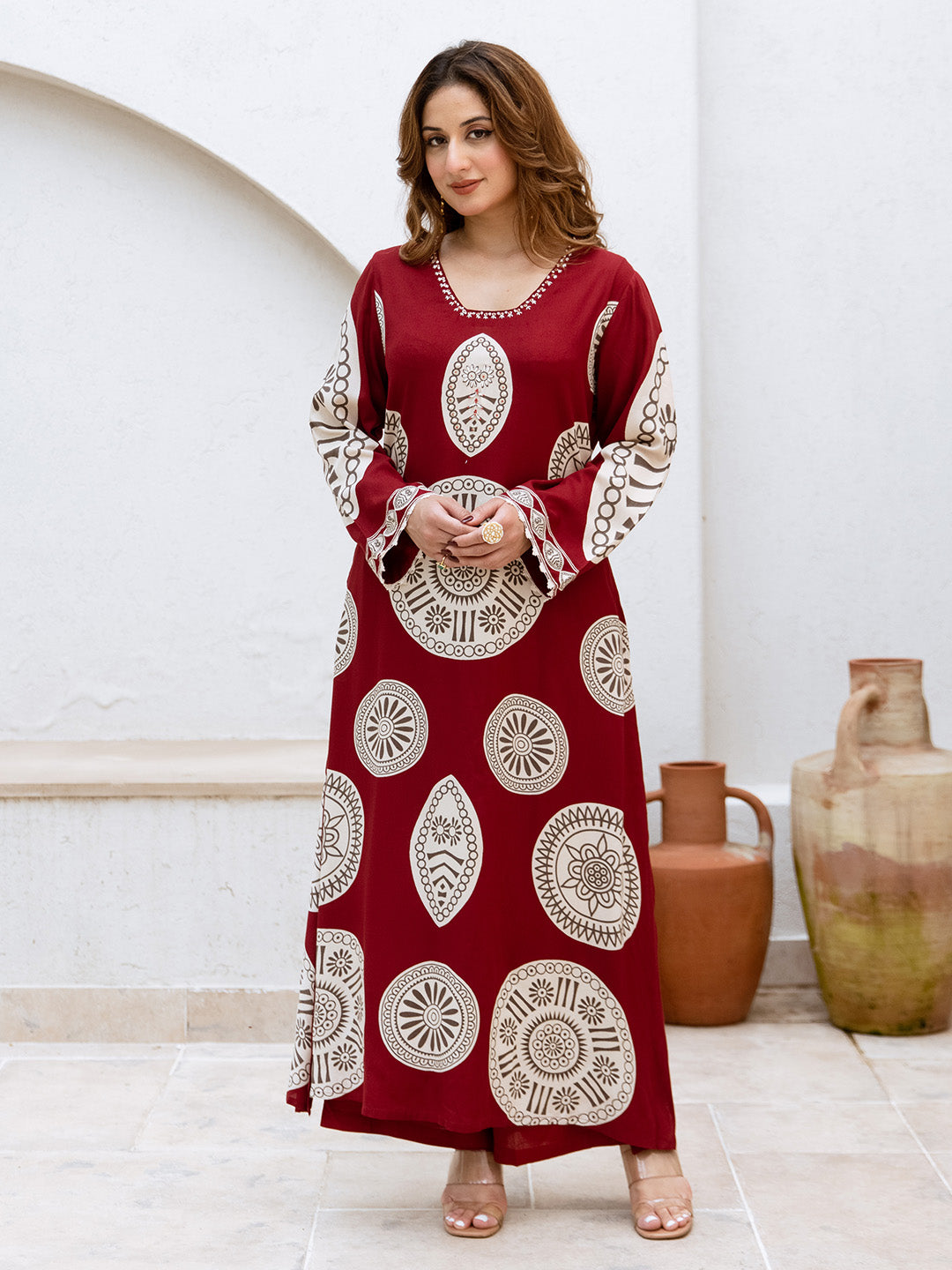 Comfy Red Rayon Bold Printed A-Line Kurta Set With Palazzo Bottom