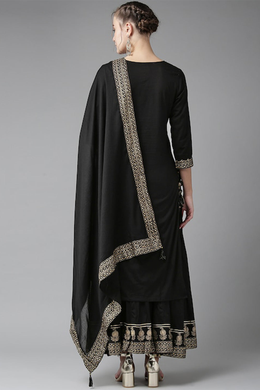 Ishin Sequins Black Embellished A-Line Kurta Set