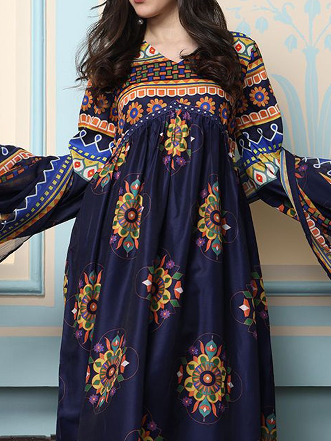 Soft Polyester Multi-Colored Floral Printed A-Line Kurta Set with Straight Bottom and Sheer Dupatta