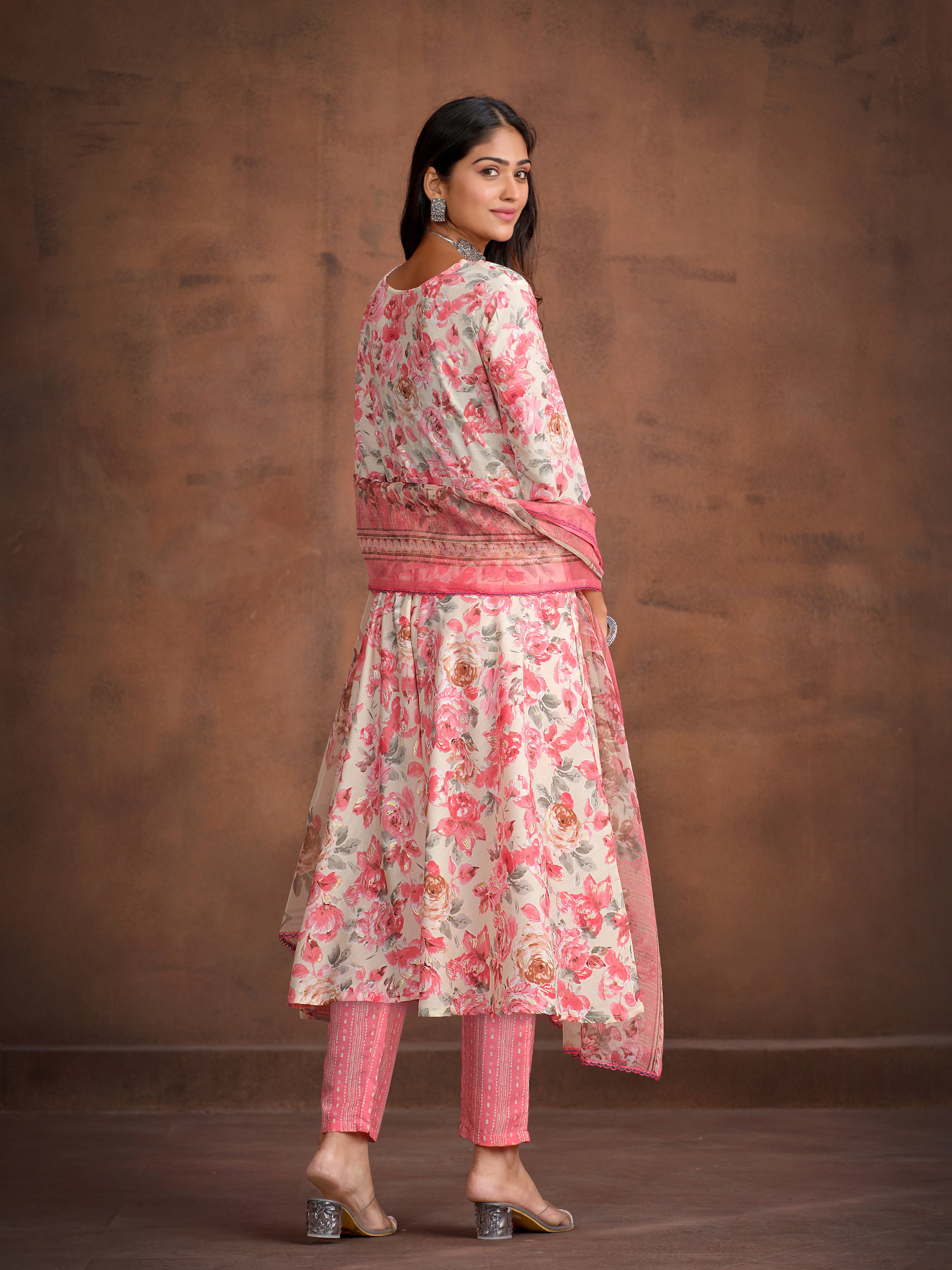 Floral Printed A-line Kurta with Trousers & Printed Dupatta