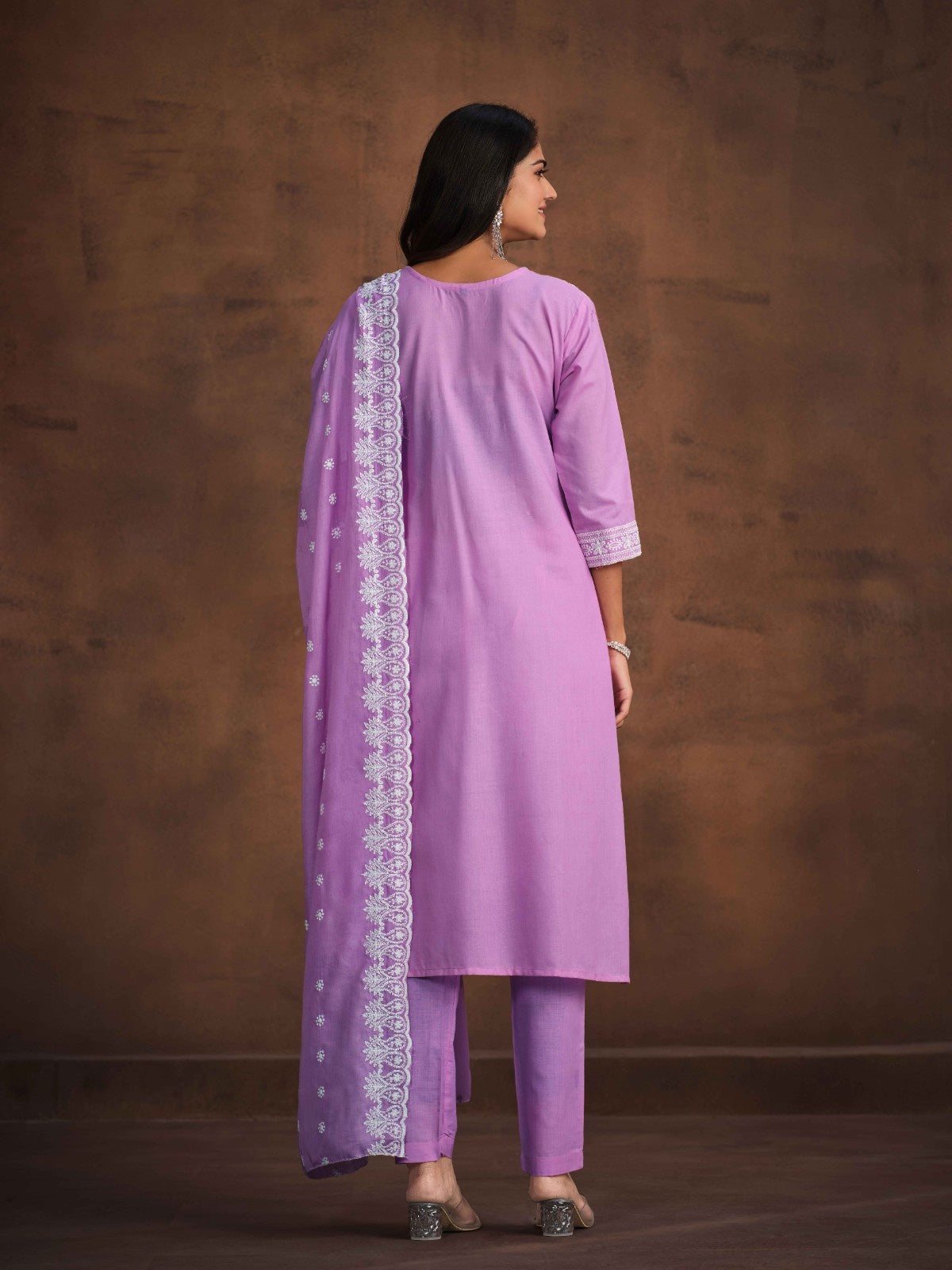 Embroidered Straight Chikankari Pure Cotton Kurta with Trousers & Dupatta