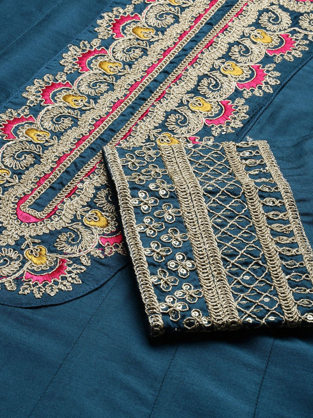 Floral Embroidered Thread Work Kurta with Trousers & Dupatta