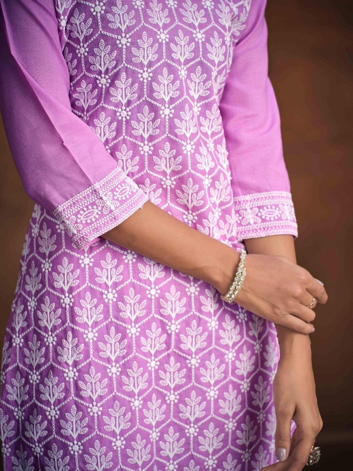 Embroidered Straight Chikankari Pure Cotton Kurta with Trousers & Dupatta