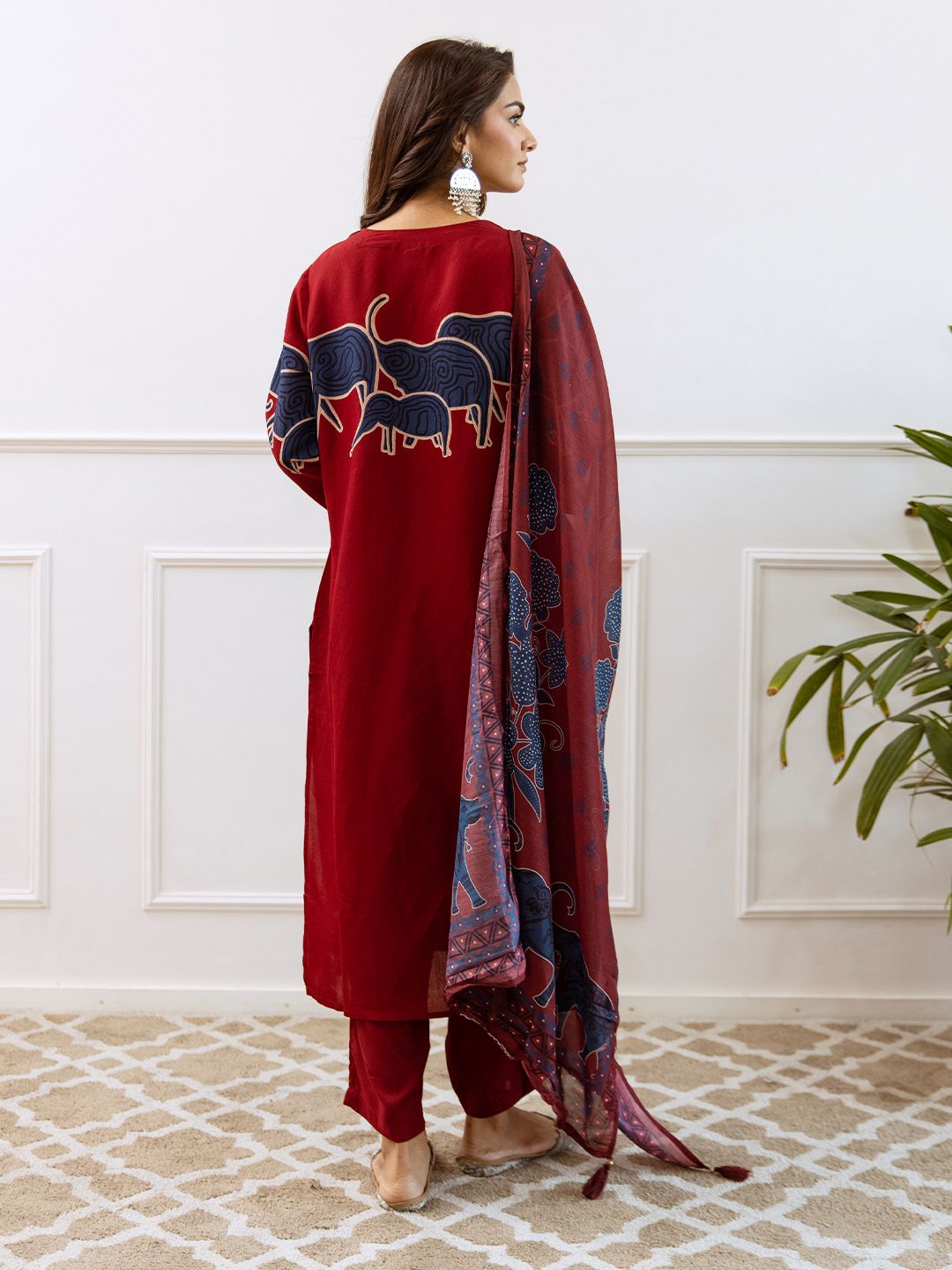 Comfy Red Pure Cotton Bold Printed Kurta Set with Straight Bottom and Printed Dupatta