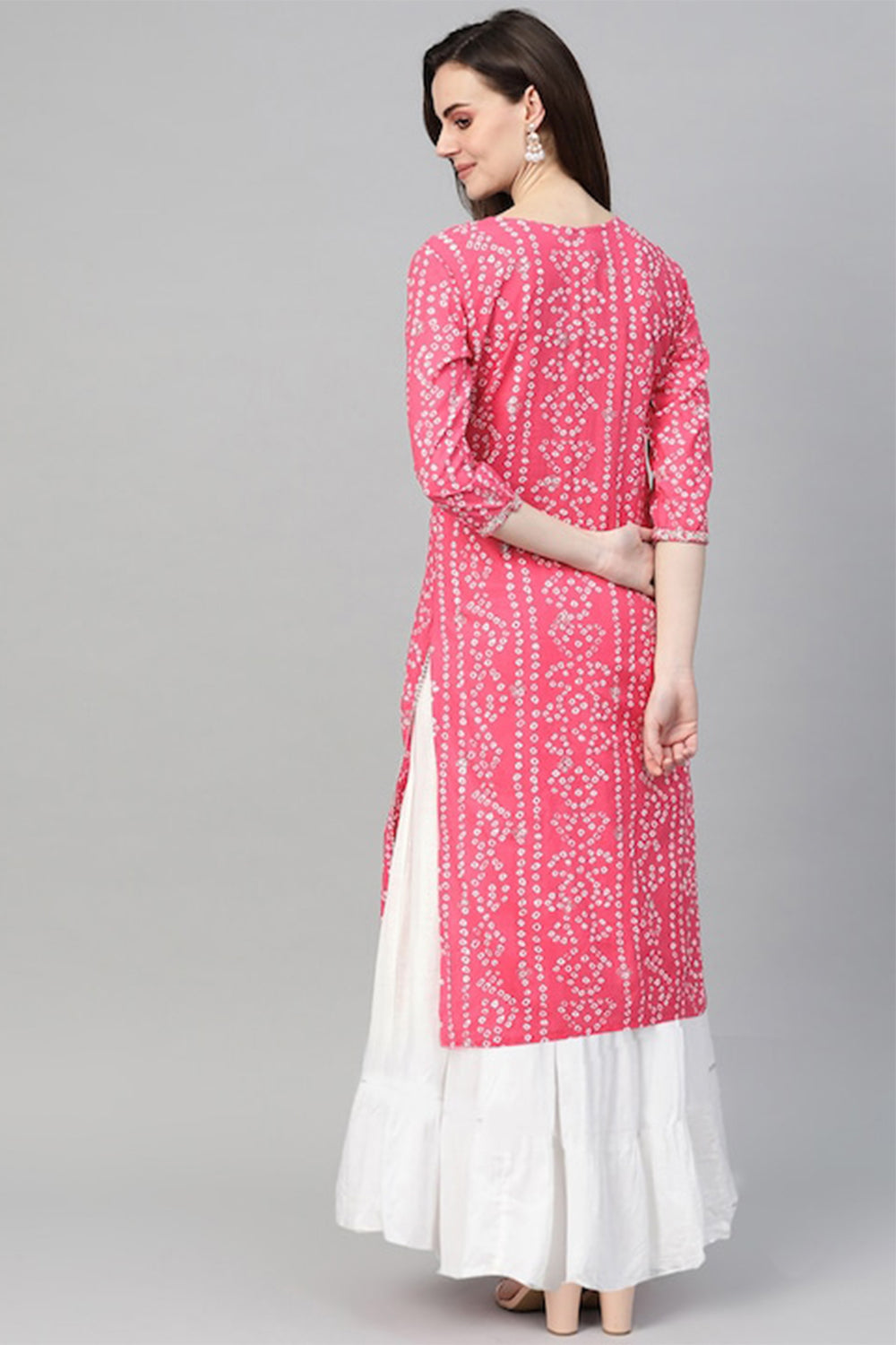 Ishin Women Pink Printed Straight Kurta