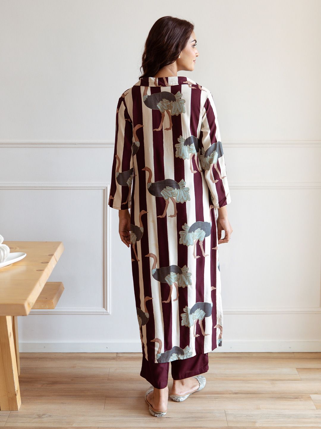 Comfy Maroon Viscose Rayon Printed Kurta Set with Embellished Collar and Straight Bottom