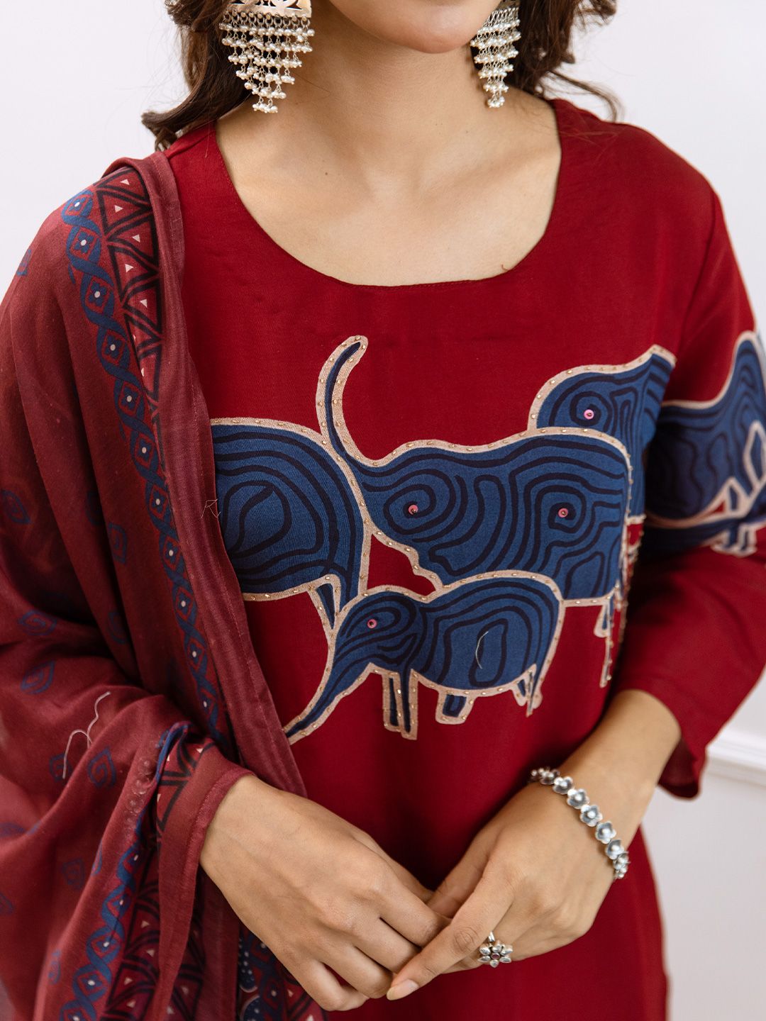 Comfy Red Pure Cotton Bold Printed Kurta Set with Straight Bottom and Printed Dupatta