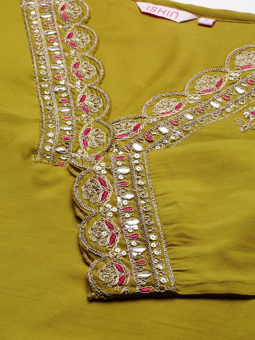 Yellow Floral Embroidered Thread Work Straight Kurta With Trousers & With Dupatta