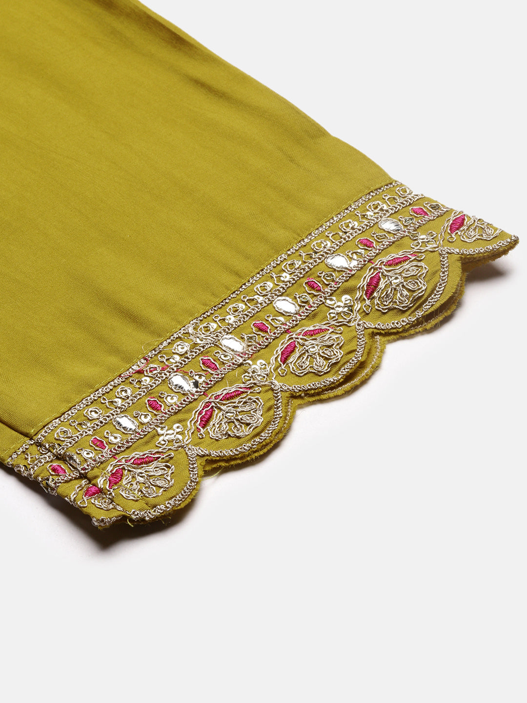 Yellow Floral Embroidered Thread Work Straight Kurta With Trousers & With Dupatta