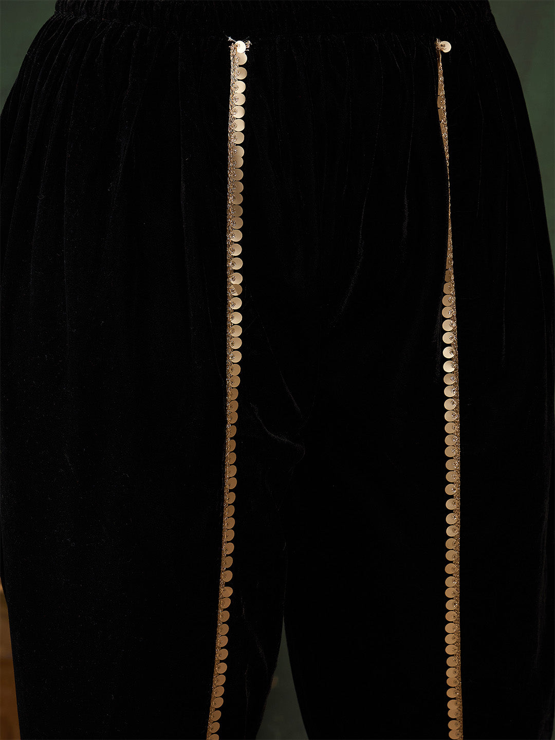 Rich Black Velvet Embroidered Straight Kurta Set With Palazzo Bottom And Dupatta