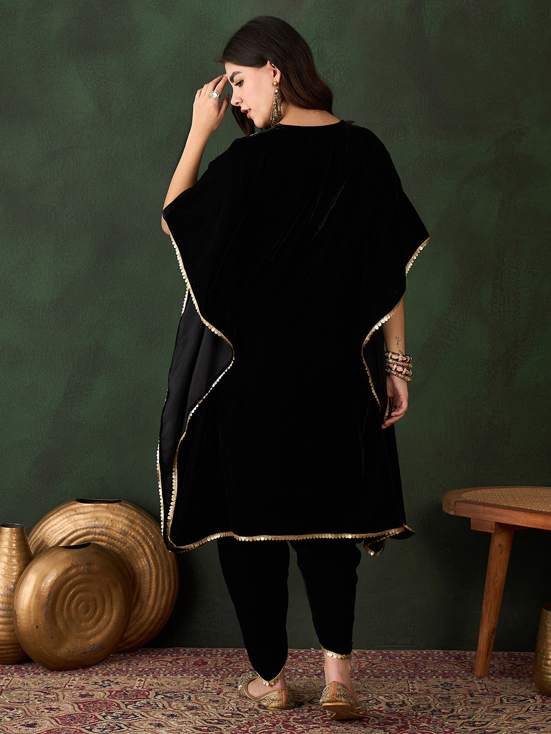 Rich Black Velvet Embroidered Straight Kurta Set With Palazzo Bottom And Dupatta