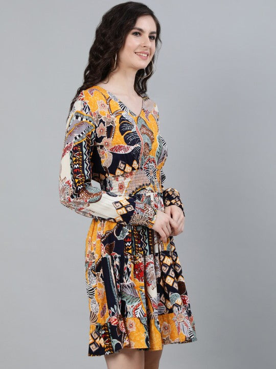 Flowy Rayon Multi-Colored Floral Fit & Flare Dress