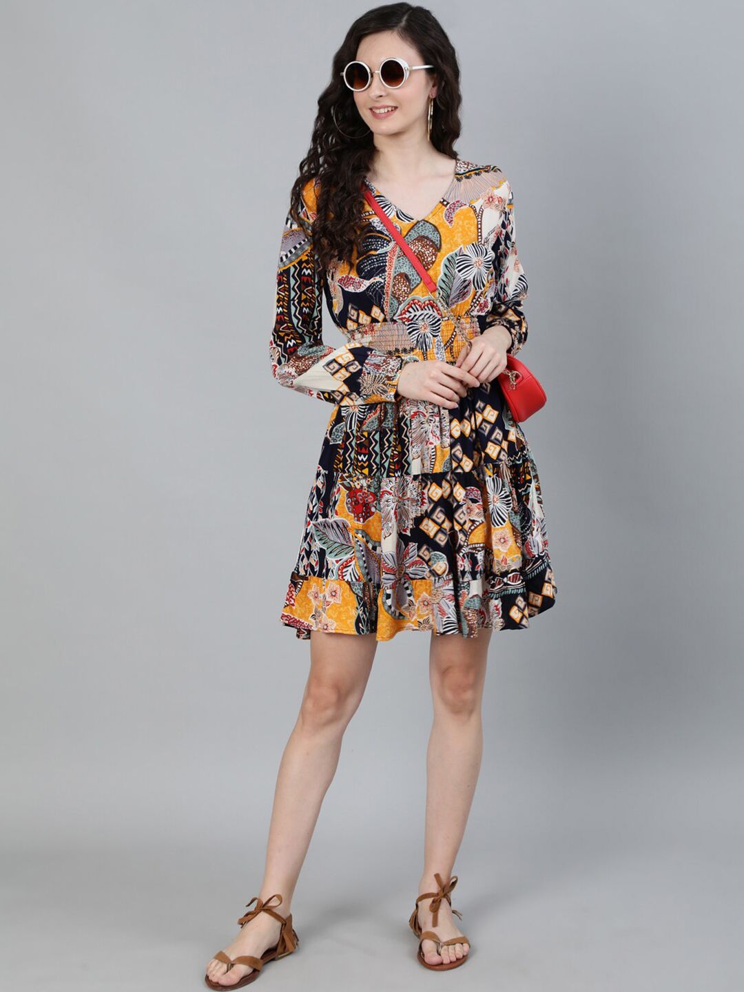 Flowy Rayon Multi-Colored Floral Fit & Flare Dress