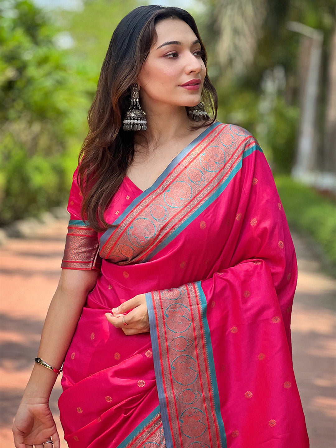 Karagiri Pink Paithani Silk Saree With Blouse Piece