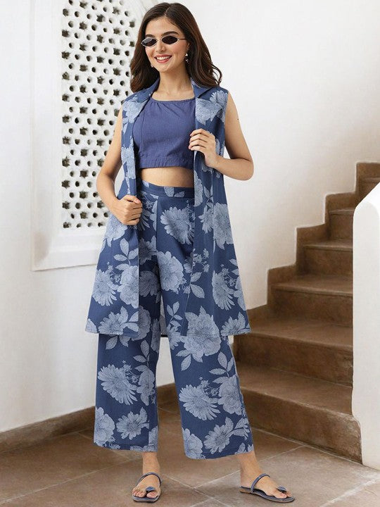 Comfy Pure Cotton Blue  Floral Printed Co-ords Set