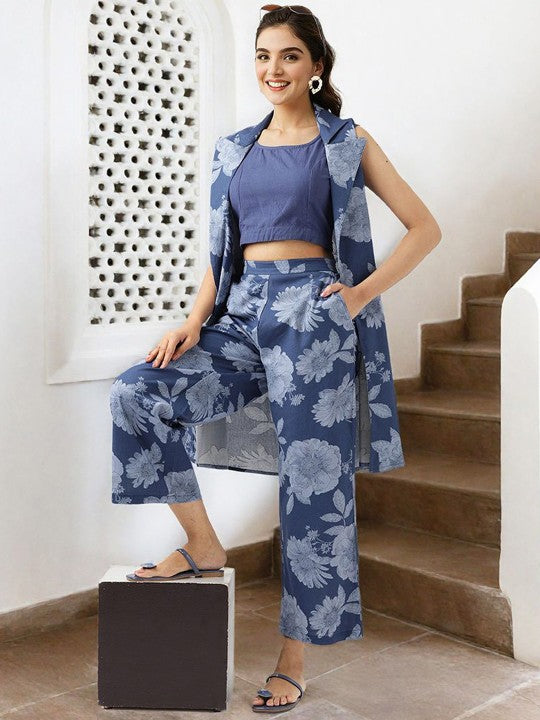 Comfy Pure Cotton Blue  Floral Printed Co-ords Set