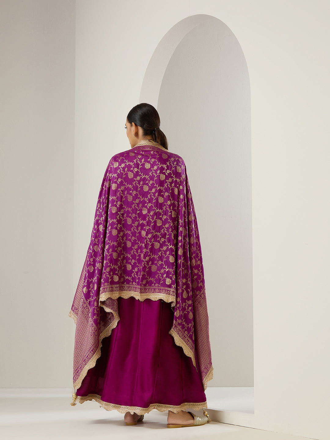 Rich Blende Purple  Zari Embroidered Anarkali Dress with Brocade Dupatta and Latkhans