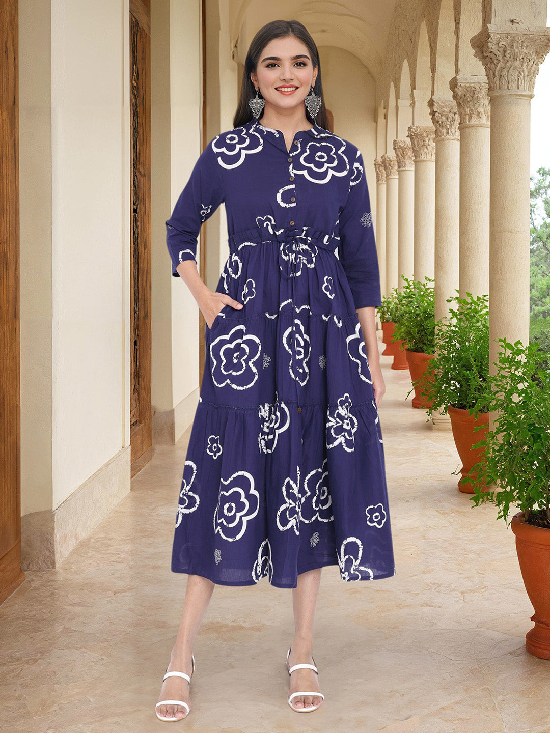 Ishin Women Blue Cotton Dress