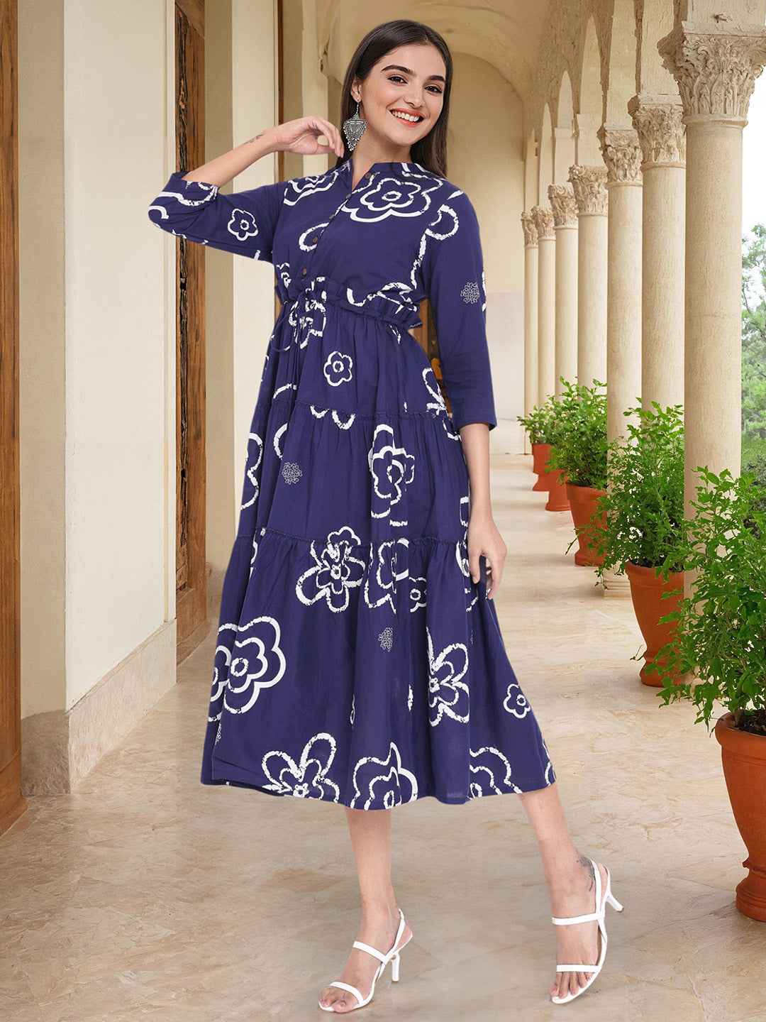 Ishin Women Blue Cotton Dress