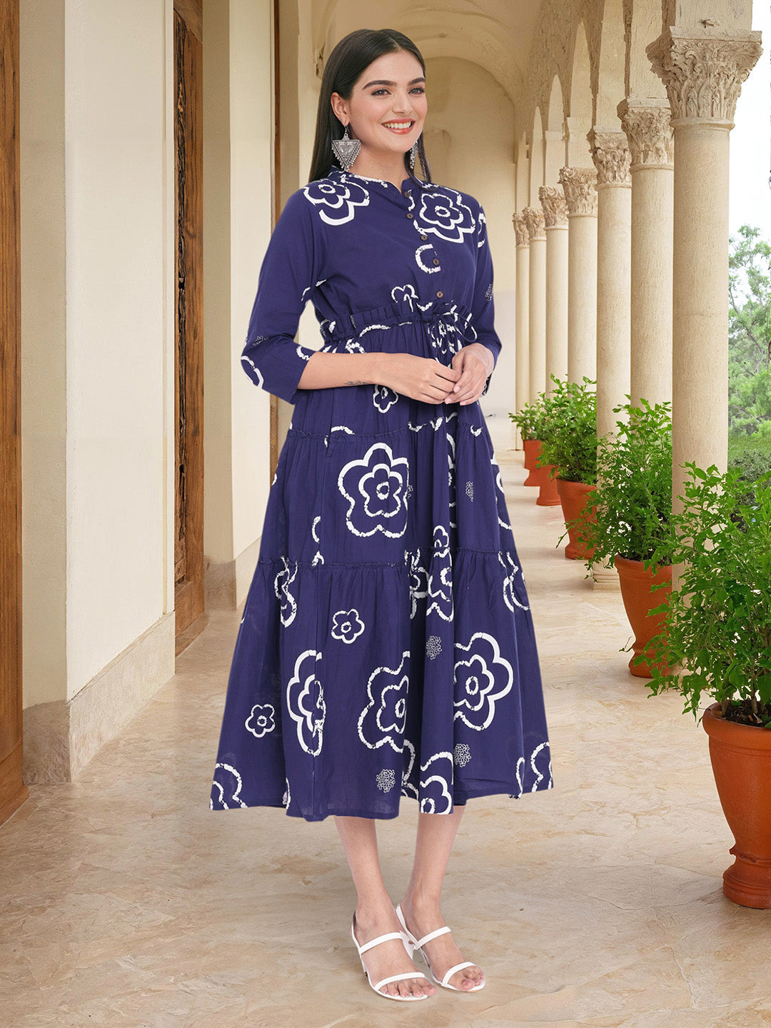 Ishin Women Blue Cotton Dress