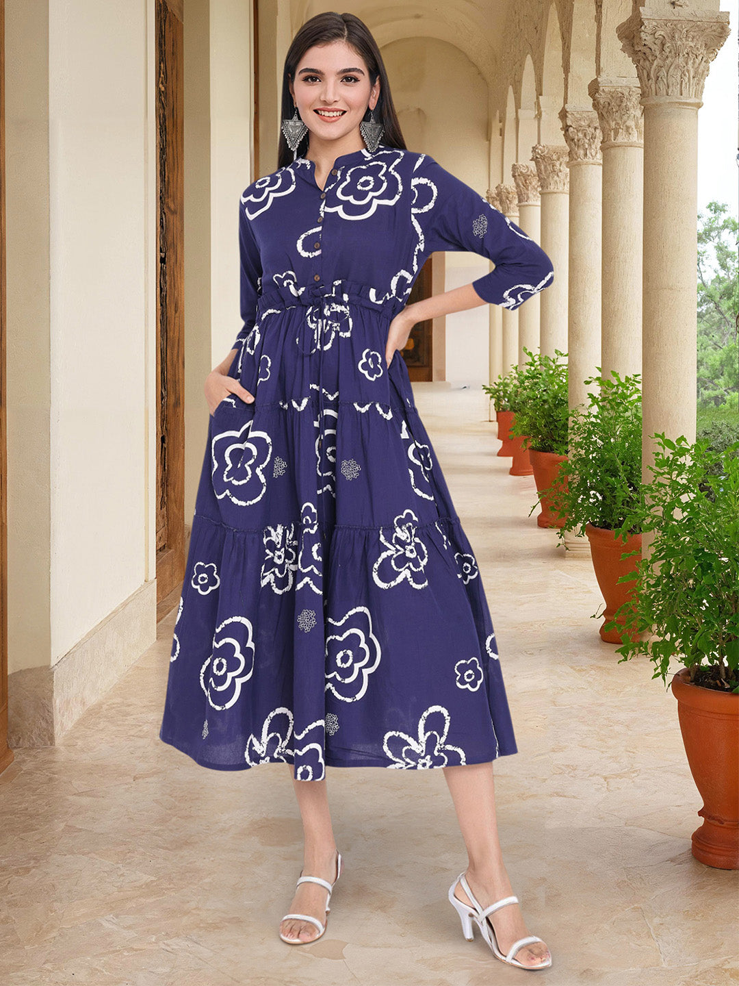 Ishin Women Blue Cotton Dress