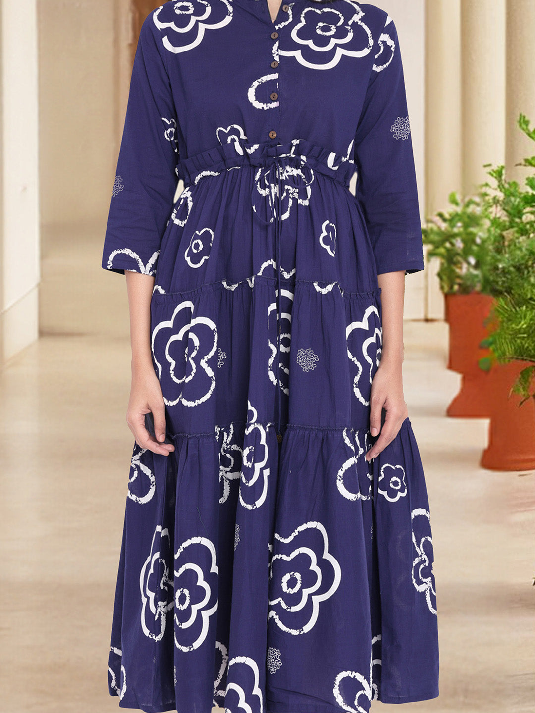 Ishin Women Blue Cotton Dress