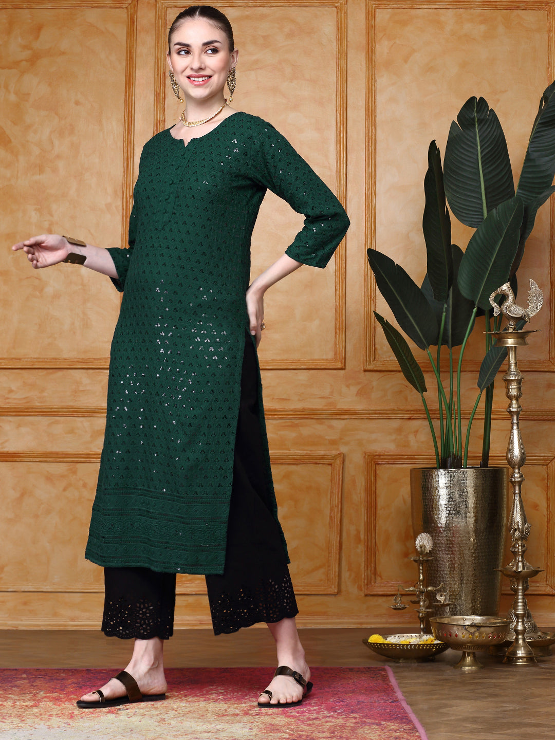Ishin Women's Ethnic Motifs Sequin Embellished Straight Kurta