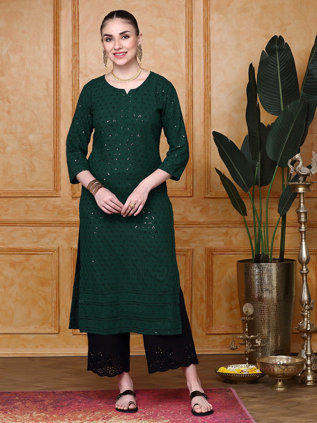 Ishin Women's Ethnic Motifs Sequin Embellished Straight Kurta