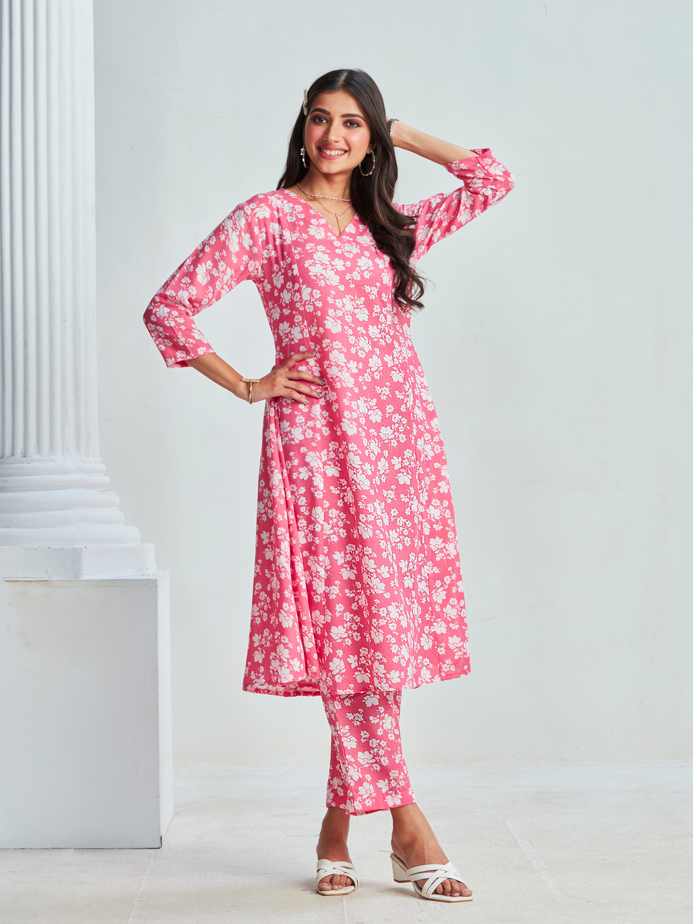 Floral Printed A-Line Pure Cotton Kurta with Trousers