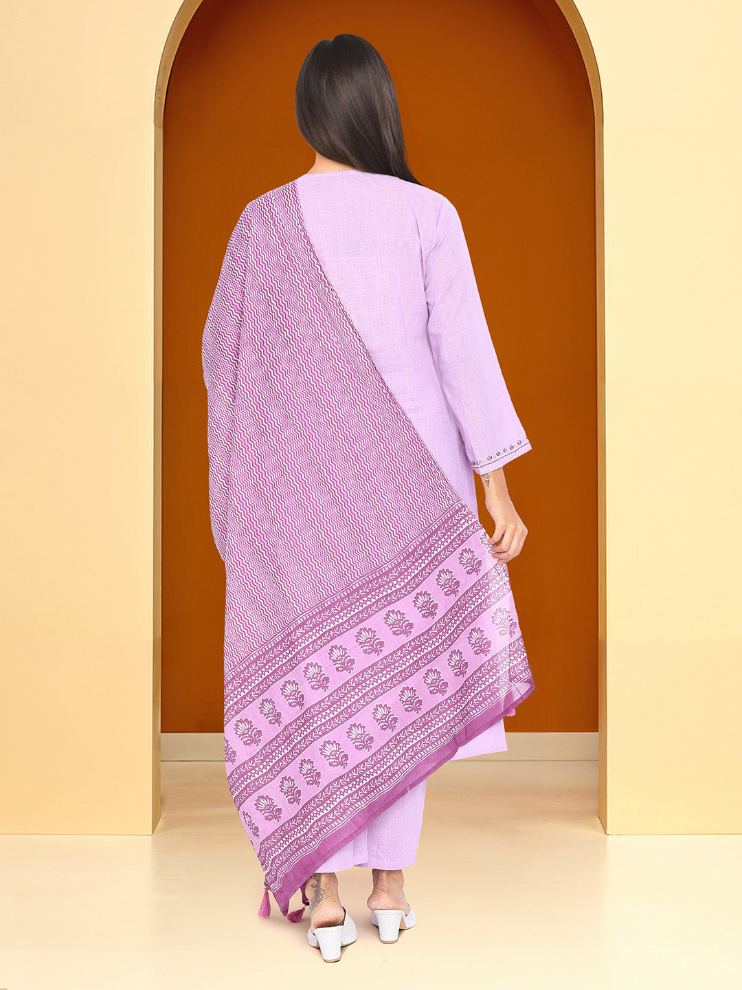 Ishin Women Lilac Cotton Kurta Sets 3pcs sets