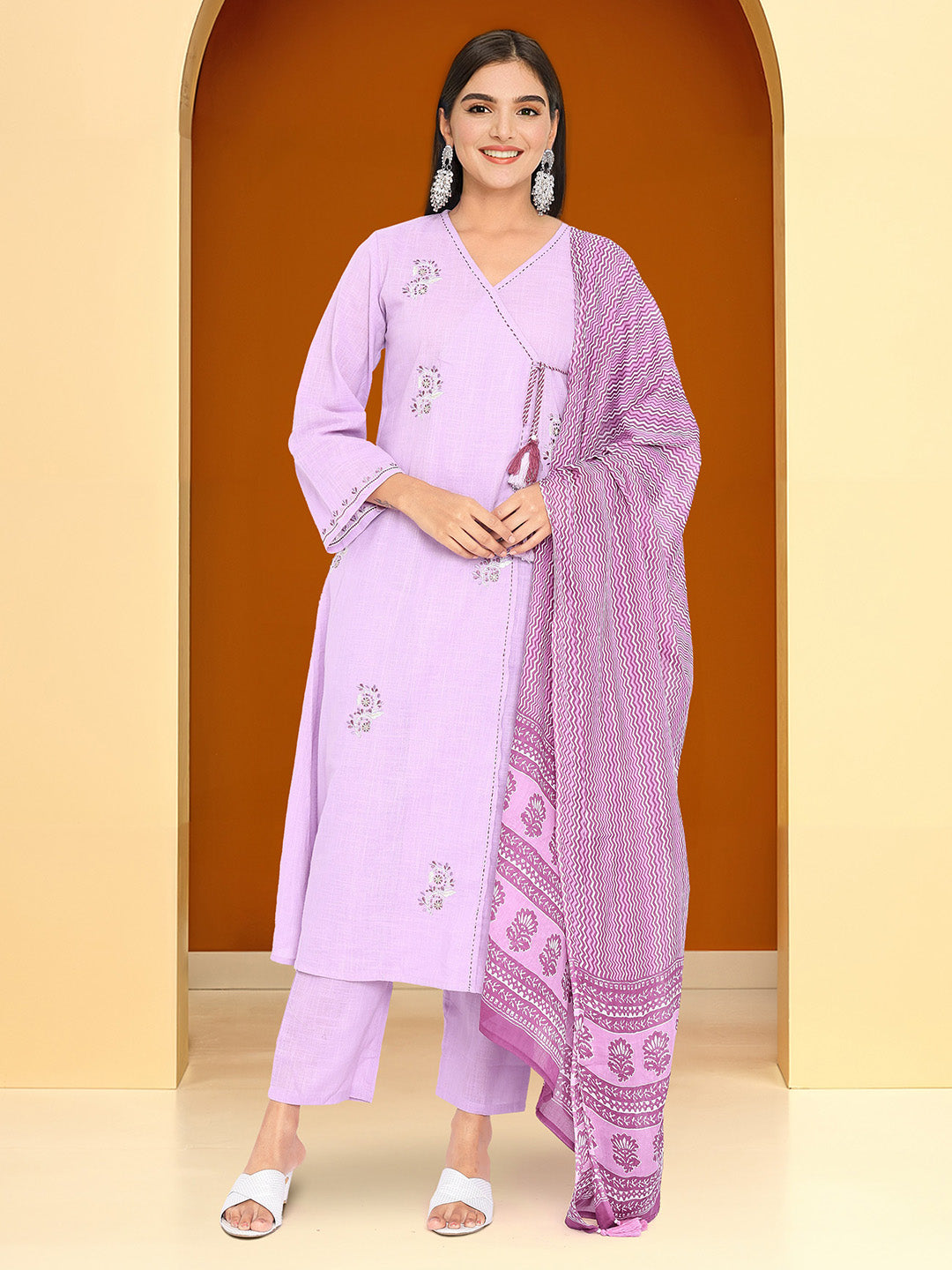 Ishin Women Lilac Cotton Kurta Sets 3pcs sets