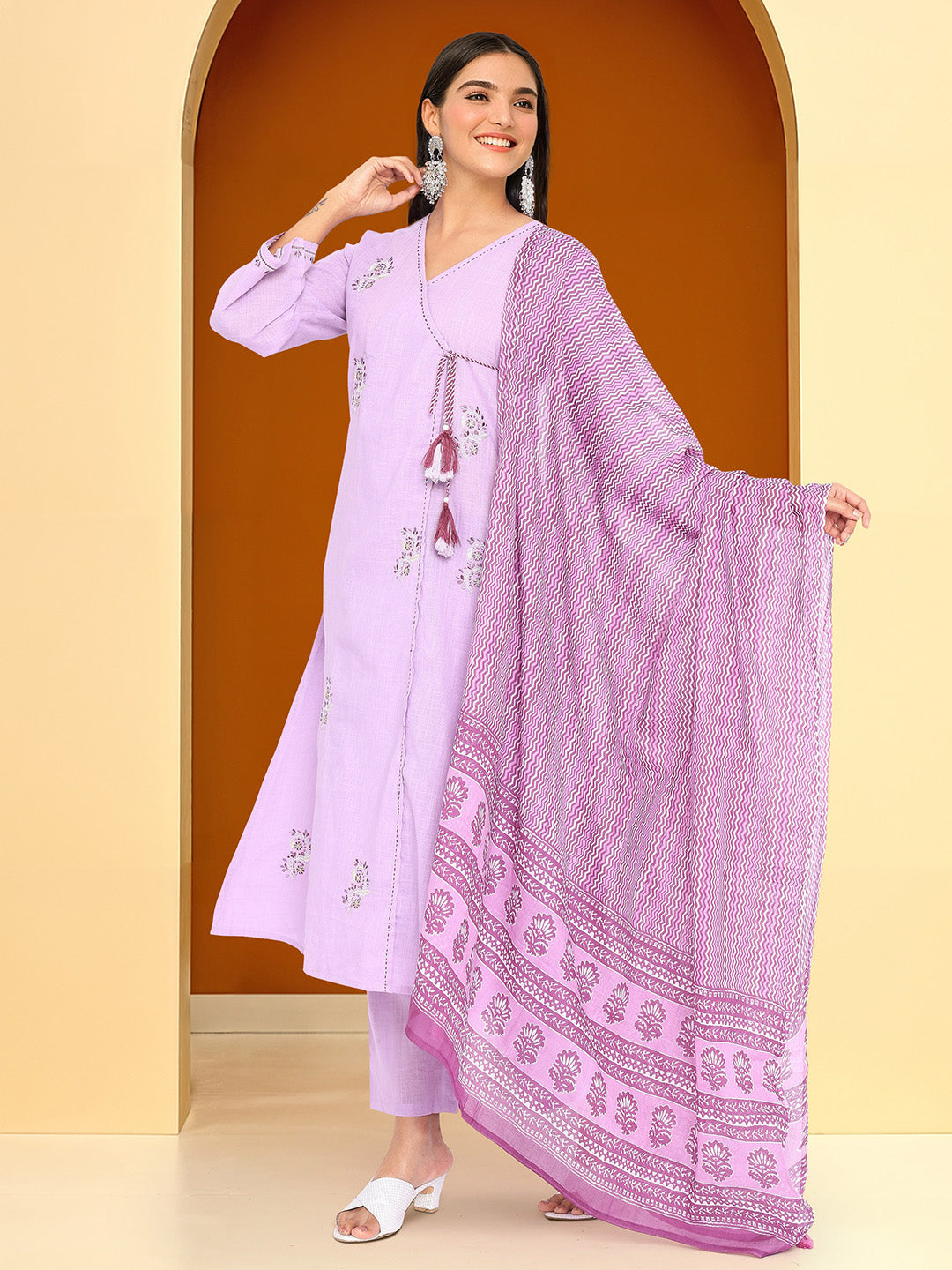 Ishin Women Lilac Cotton Kurta Sets 3pcs sets