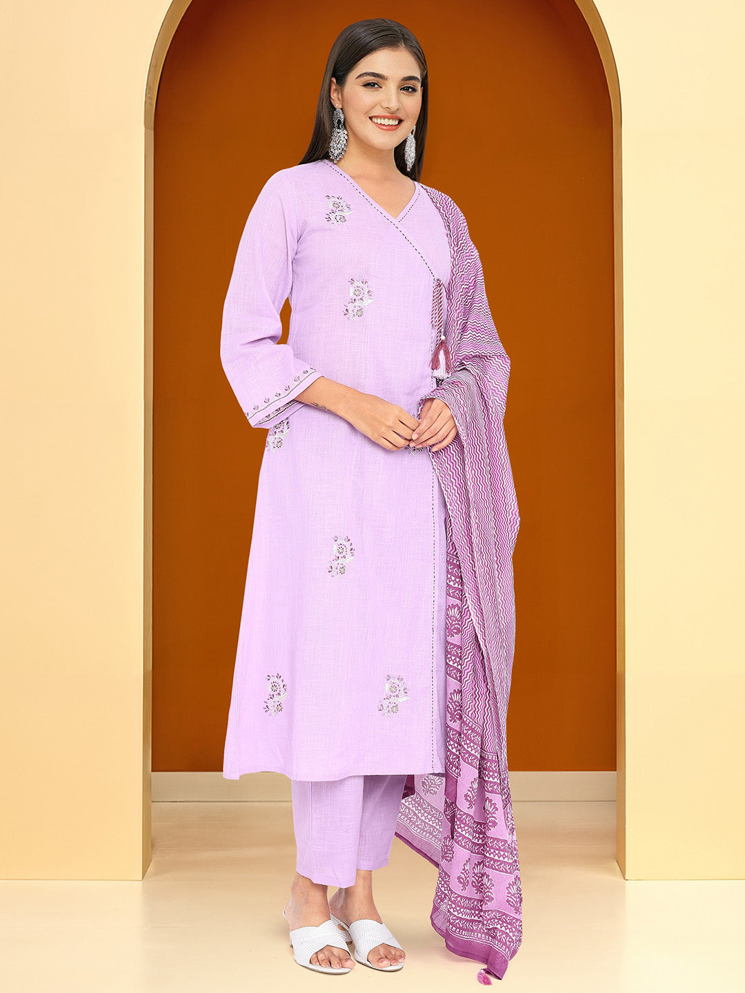 Ishin Women Lilac Cotton Kurta Sets 3pcs sets