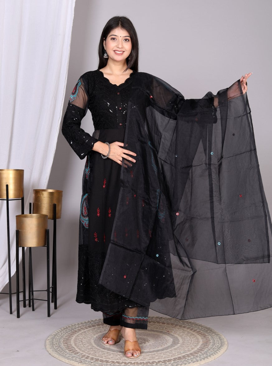 Ishin Silk Embellished Salwar Suit Dupatta Material  (Un-stitched)
