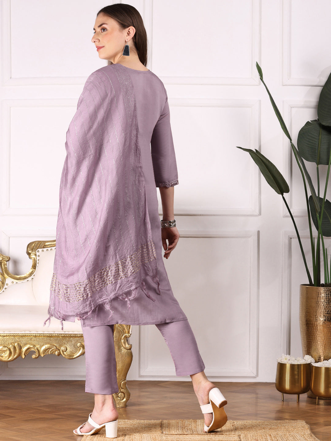 Ethnic Motifs Embroidered Straight Thread Work Kurta with Trousers & Dupatta