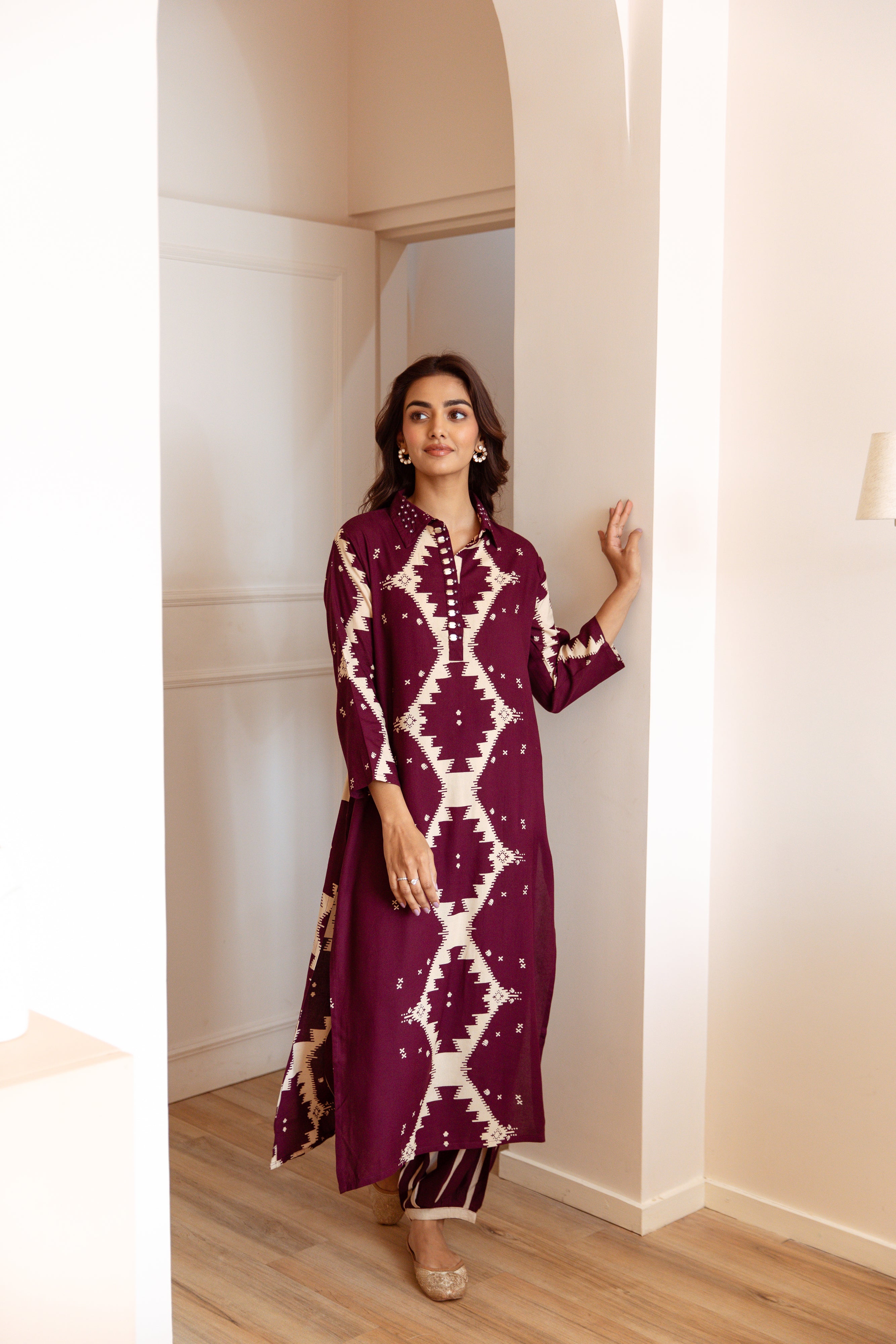 Women Printed Regular Mirror Work Pure Cotton Kurta with Trousers