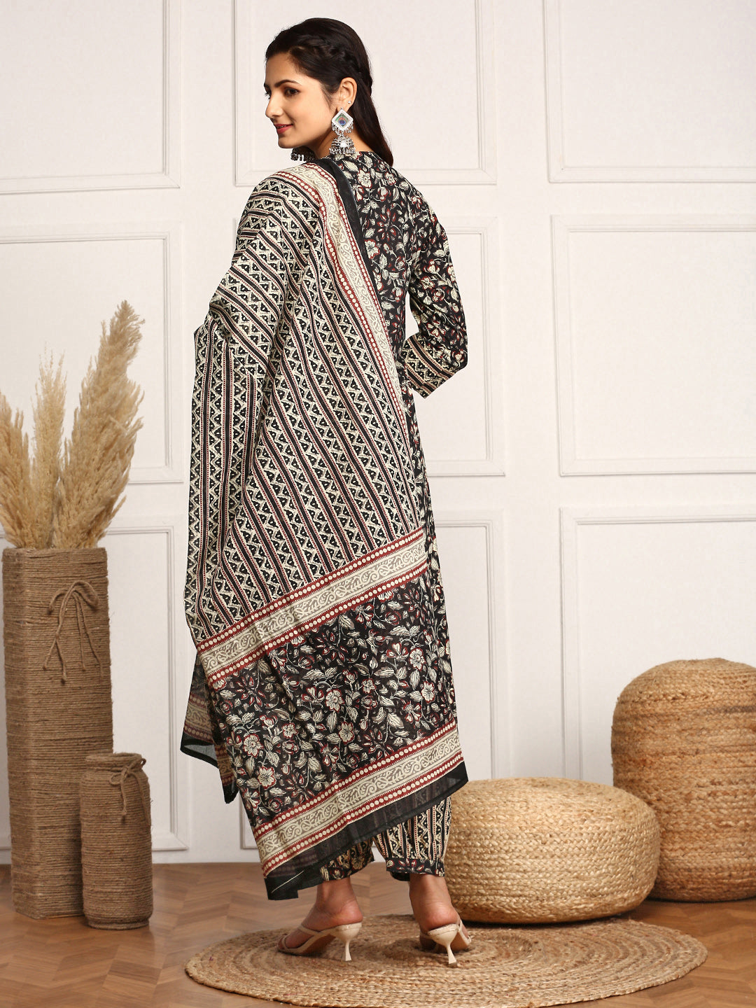 Comfy Cotton Kalamkari Printed Kurta Set with Afghani Bottom and Cotton Dupatta