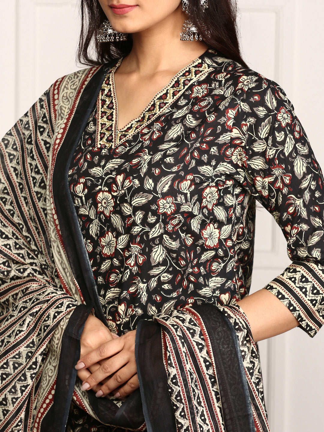 Comfy Cotton Kalamkari Printed Kurta Set with Afghani Bottom and Cotton Dupatta